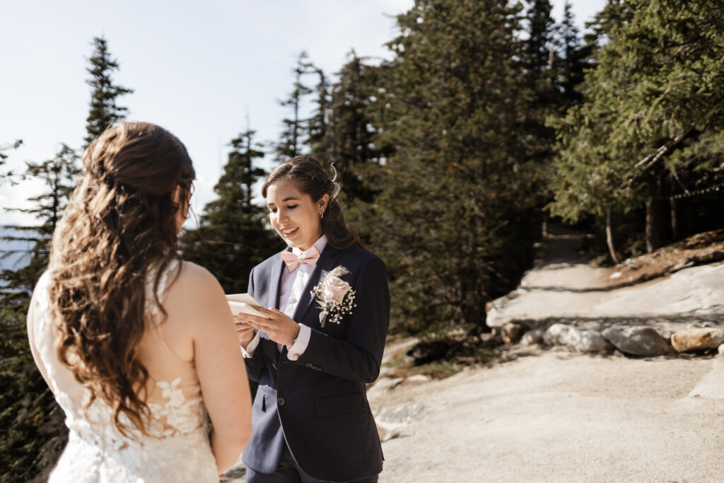 Melissa reads her vows to Kat at this Sea to Sky Gondola wedding