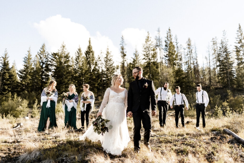 Bridal party photos at this cabin elopement