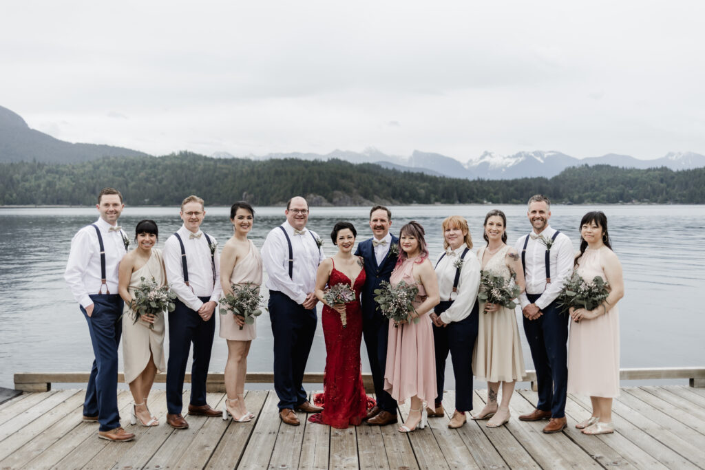 Bridal party photos at this Gibsons Island summer camp wedding at Camp Elphinstone