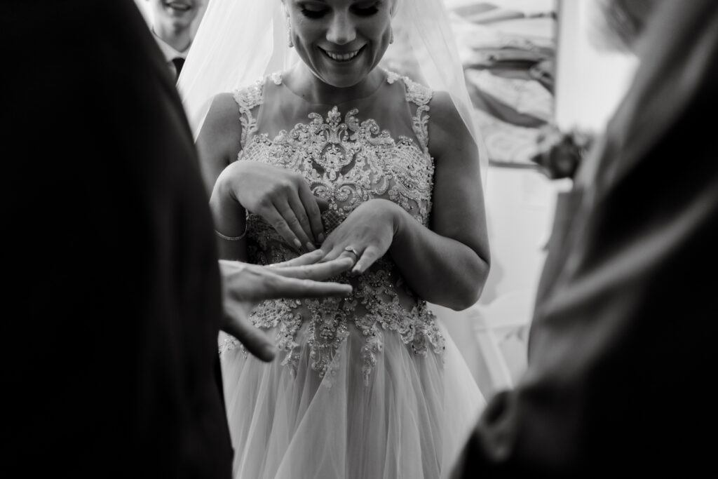 bride shows off her ring to guests at this downtown Victoria wedding