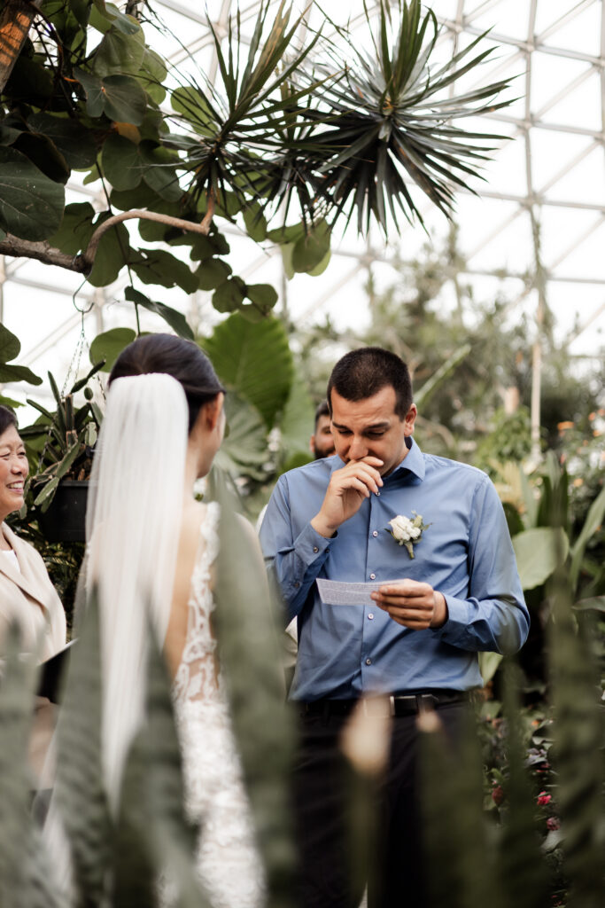 The groom cries as he reads his vows at this Bloedel Conservatory wedding 