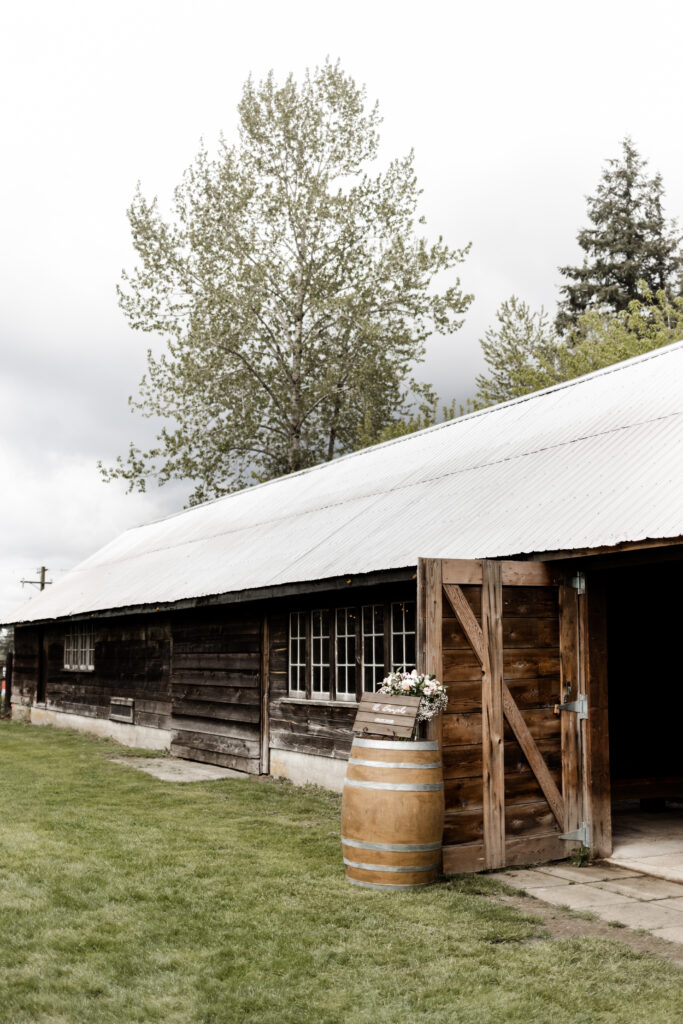 Outside the main event space at an Estate 248 wedding in Langley, British Columbia