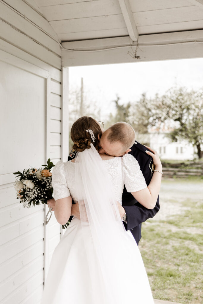 A bride's first look with her father at this Estate 248 wedding in Langley, British Columbia