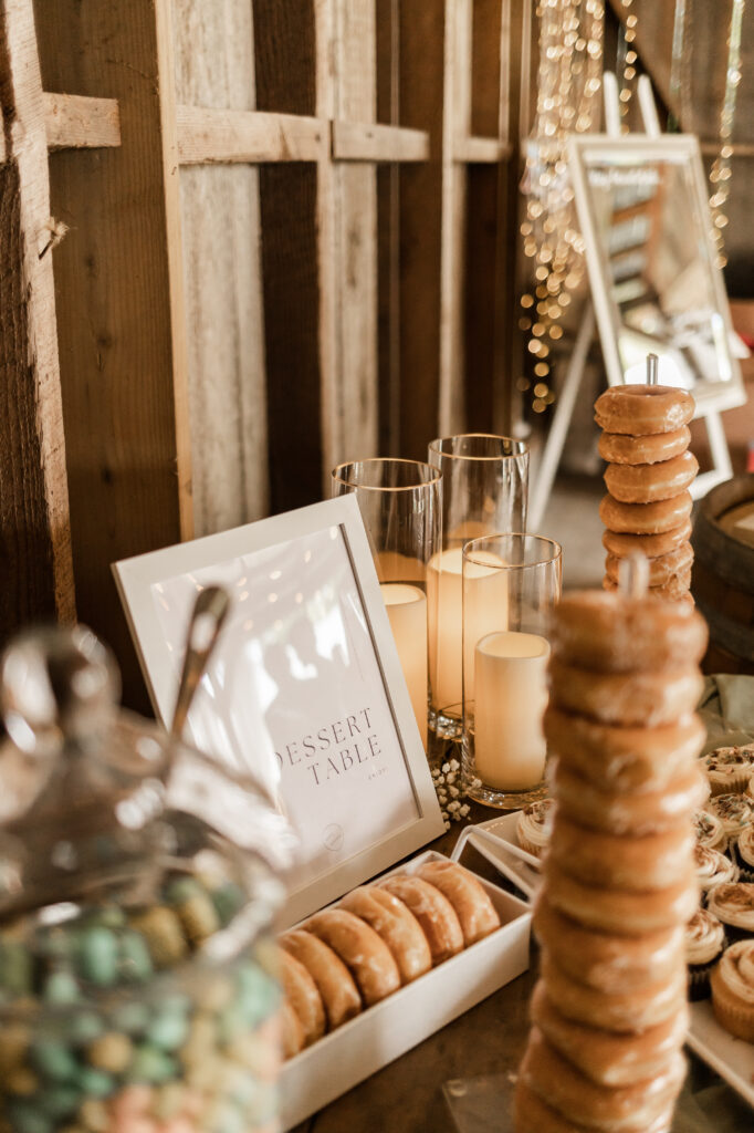 up close of dessert table signage at this Estate 248 wedding in Langley, British Columbia