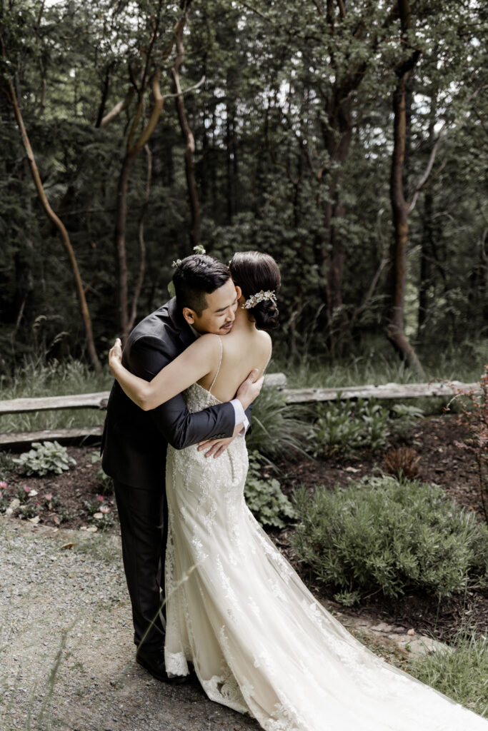 bride and groom first look Olympic View Golf Club wedding