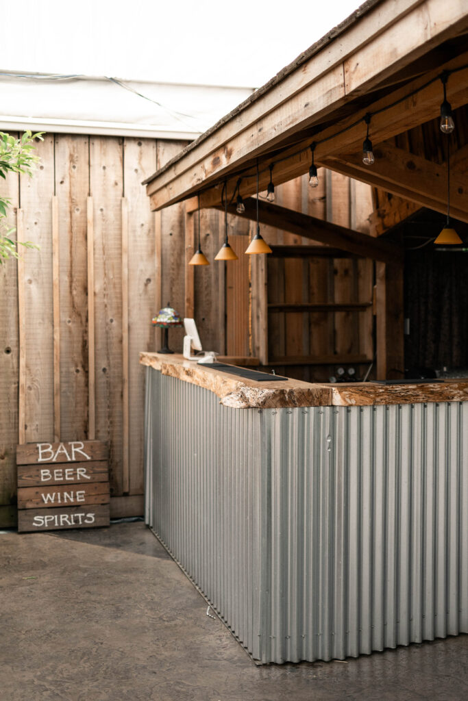 Bar set up at the Secret Garden at Ripples Winery, a wedding venue in Abbotsford, BC.