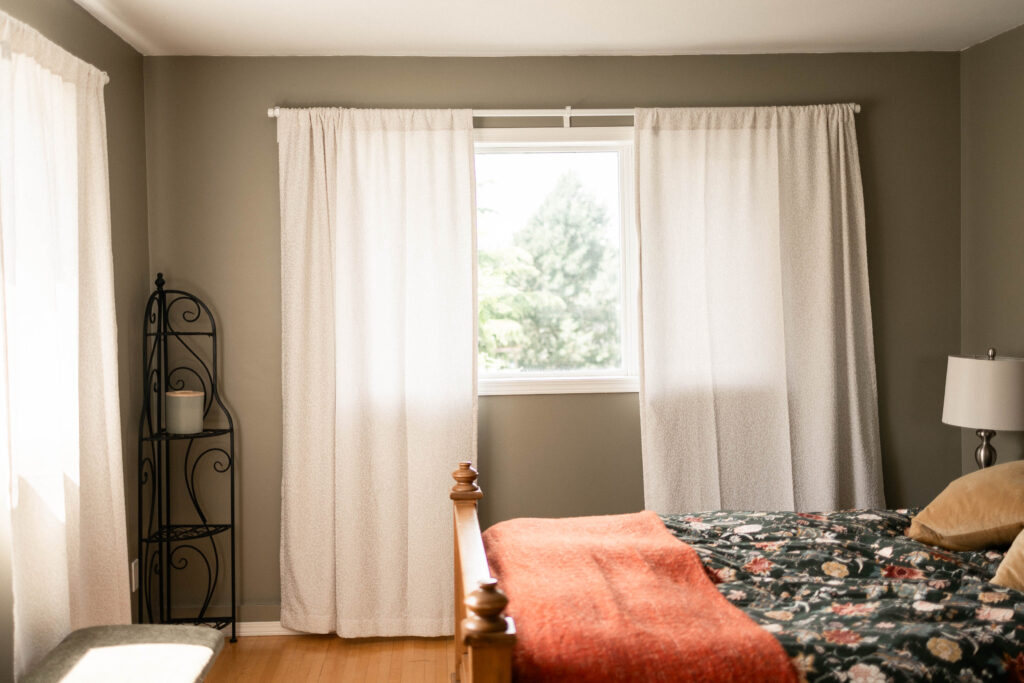 One of the rooms in the Bed and Breakfast at the Secret Garden at Ripples Winery, a wedding venue in Abbotsford, BC.