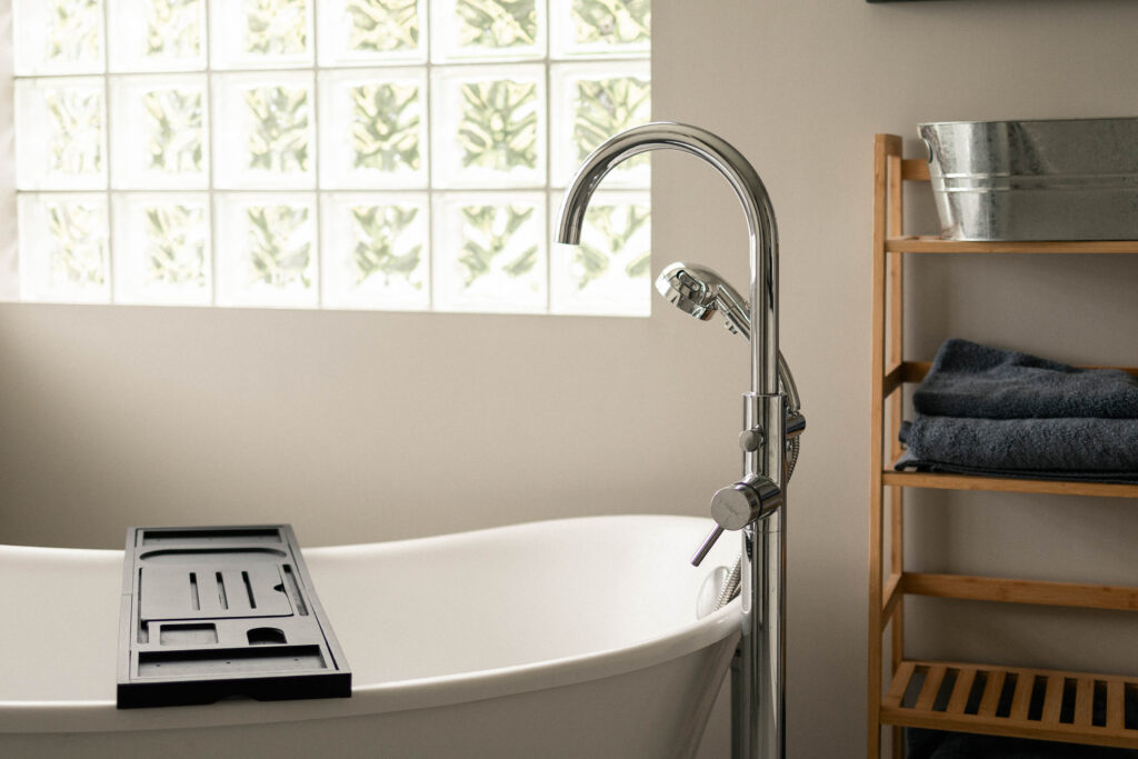 Soaker bathtub in the Bed and Breakfast at the Secret Garden at Ripples Winery, a wedding venue in Abbotsford, BC.
