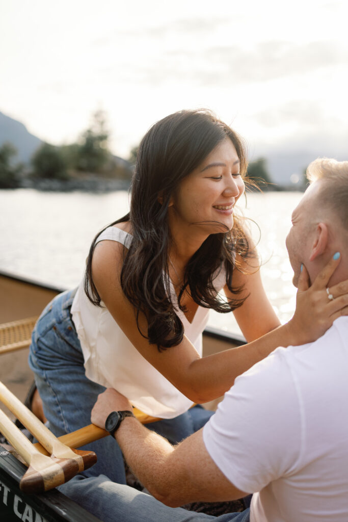 Golden hour couples canoe photoshoot at Porteau Cove, near Squamish BC