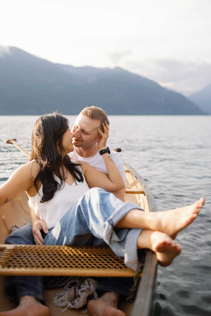 Golden hour couples canoe photoshoot at Porteau Cove, near Squamish BC