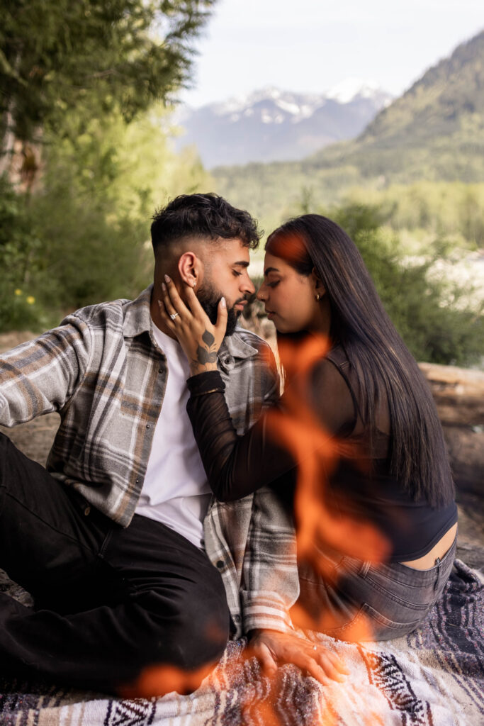 Campfire couples engagement shoot down Chilliwack Lake Road in Chilliwack, BC