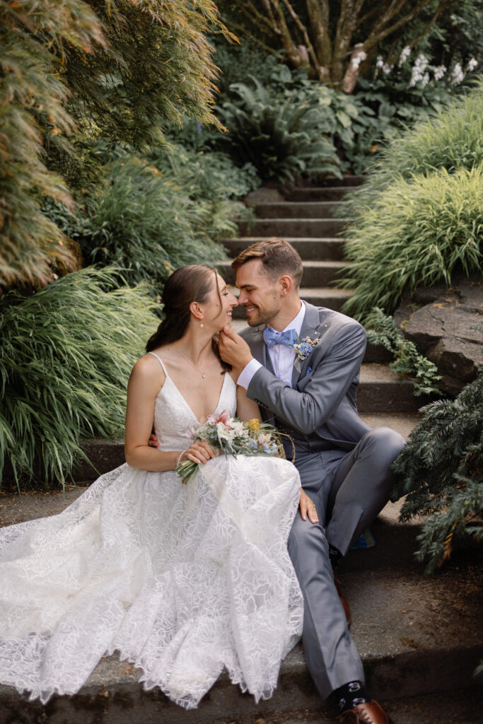 Elevated Queen Elizabeth wedding portraits with artistic composition and romantic feel